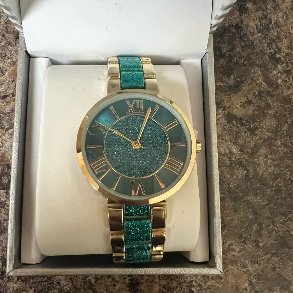 INC Blue Glitter and Brown Watch (Unisex) - Picture 1 of 10
